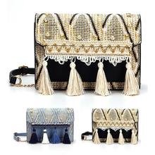 Bolsa étnica de ombro feminina, bolsa nova de verão, moda pérola, tassel, decoração, bolsa crossbody para mulheres, praia, 2019 2024 - compre barato