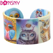 Bonsny pulseira de coruja com design acrílico, amor, grande, coruja, joias para mulheres, 2017, novo pulseira de animal, presente para meninas, bijuterias 2024 - compre barato