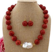 Conjunto de pendientes y collar de perlas Keshi, color rojo, Coral y blanco, 20 ", 16mm 2024 - compra barato