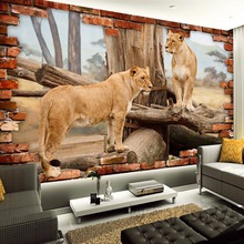 Custom Photo Wallpaper 3D Stereo Space Brick Wall Animal Lion Background Wall Sticker Mural Living Room Bedroom Papel De Parede 2024 - buy cheap