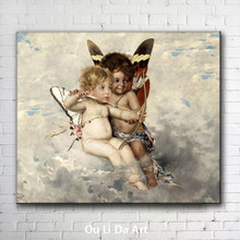 classical figures cute angels cupid oil paintings canvas printing printed on canvas kid room wall art decoration picture 2024 - buy cheap