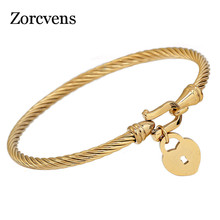 ZORCVENS-brazalete de acero inoxidable 316L con candado de corazón para mujer, joyería de moda 2024 - compra barato