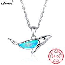 Blaike Genuine S925 Sterling Silver Animal Fine Jewelry Blue Fire Opal Shark Pendants & Necklaces For Women Best Birthday Gifts 2024 - buy cheap