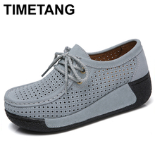 TIMETANG Women Flats Platform Shoes Suede Leather Lace up women Moccasins Creepers slipony Female Casual Summer Shoes Ladies 2024 - buy cheap
