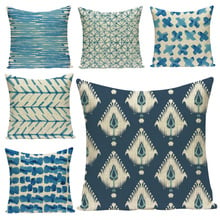 Marine blue geometric pattern pillow cover linen-cotton high quality decorative sofa cushion cover for car bed pillow cover 2024 - buy cheap