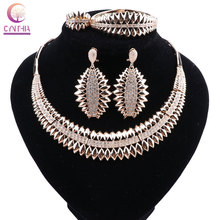 CYNTHIA  Gold Color Jewelry Sets For Women African Crystal Necklace Earrings Bracelet Rings Party Dress Accessories 2024 - buy cheap