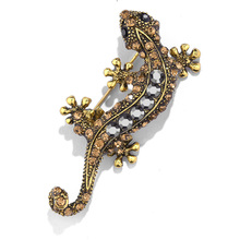 Personality Ancient bronze lizard Pin Brooch animal Broches Vintage Pins Black crystal Men Suit Accessories Brooches 2024 - buy cheap
