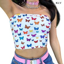 Women Sexy Off Shoulder Strapless Tube Crop Top Multicolor Butterfly Print Slash Neck Bandeau Slim Beach Party Mini Streetwear 2024 - buy cheap