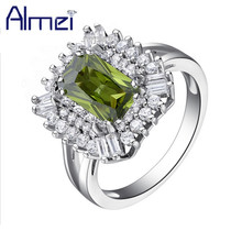 Almei Sale USA Silver Color Rings for Women Fashion Crystal Ring With Big Green Blue Stone Wedding Jewelry Dropshipping J556 2024 - buy cheap