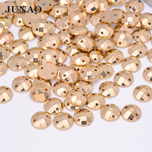 JUNAO 10 мм, Золотые круглые стразы с плоской задней частью, акриловые камни, пришитые кристаллами, золотые бусины, аппликации для одежды своими руками 2024 - купить недорого