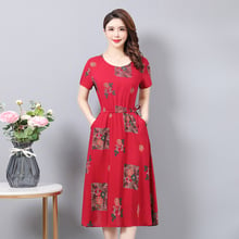 Summer dresses women casual Round-neck print vintage vestidos verano 2019 women clothes plus size S-6XL cotton Female dress new 2024 - buy cheap