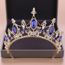 Gold Women Hair Jewelry Blue Crystal Rhinestone Diadems Vintage Tiaras And Crowns Queen Princess Wedding Hair Accessories Gifts 2024 - buy cheap