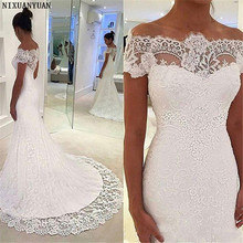 Lace Mermaid Wedding Dresses Country Plus Size Vintage Beach Off The Shoulder Sheer Neck Sweep Train Bridal Gowns Buttons Back 2024 - buy cheap