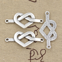 10 Uds. Charms Heart Knot Connector 38x17mm ajuste para hacer colgantes antiguos, color plata tibetana Vintage, joyería artesanal DIY 2024 - compra barato