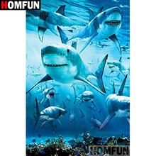 HOMFUN-pintura diamante 5D DIY "Animal shark", bordado 3D con diamantes de imitación cuadrados o redondos, estilo punto de cruz, decoración del hogar, A20081 2024 - compra barato