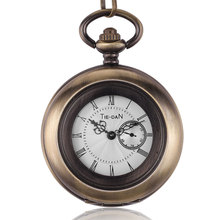 Retro Bronze Steampunk Pocket Watches Mens The Seconds Round Dial Hollow Antique Quartz Pocket Watch With Chain Womens Best Gift 2024 - buy cheap