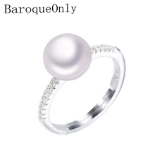 BaroqueOnly-Anillo de perla de moda para mujer, anillos de perlas naturales de agua dulce, 8-9mm, circonia AAA, joyas de plata de ley 2019 para mujer 2024 - compra barato