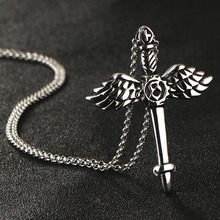 Great Quality Stainless Steel Link Chains Necklaces for Men Retro Winged Sword Cross Pendants Necklaces Male Jewelry Gifts NC019 2024 - buy cheap