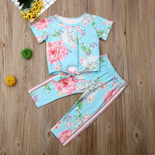 Pudcoco/Летняя одежда для маленьких девочек; футболка с цветочным принтом; топы; длинные штаны; комплект из 2 предметов; летняя повседневная одежда 2024 - купить недорого