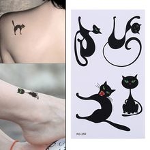 Gato Negro tatuaje temporal pegatinas amor corazón Henna tatuaje de imitación resistente al agua Flash niños regalos de navidad suministros de tatuaje 2024 - compra barato