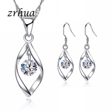 Zrhua-conjunto de joias com pingente de cristal cz + aaa brilhante, prata 925, conjunto de brincos, bijuterias para casamento, noiva e outras mulheres 2024 - compre barato