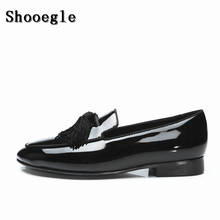 SHOOEGLE Men Luxury Black Patent Leather Loafers Flats Tassel Wedding Shoes Slip-on Smoking Casual Shoes Man Party Dress Shoes 2024 - buy cheap