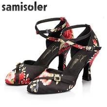 Samisoler 2018 New Latin Dance Shoes Salsa Woman Satin  Soft Bottom Fashion Dance Sandals Rhinestone Ballroom Shoes 2024 - buy cheap