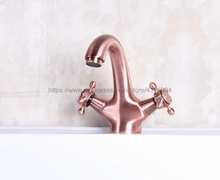 New Antique Red Copper Double handle Restroom bathroom wash basin faucet Hot and cold bath sink tap Nnf252 2024 - buy cheap