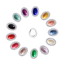 Botón cristal con brillantitos, Perla ovalada, adorno, parte trasera plana, 24x19mm, se pueden elegir colores, 10 unids/lote (BTN-5727) 2024 - compra barato