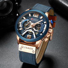Curren relógio esportivo casual, relógio de pulso de couro de quartzo para homens, com cronógrafo e data 2024 - compre barato
