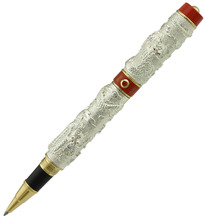 Jinhao-Bolígrafo Vintage y lujoso, doble dragón juego, perla, plata y rojo, talla de Metal, grabado pesado para oficina 2024 - compra barato