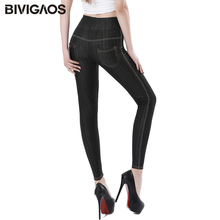 BIVIGAOS-mallas vaqueras para mujer, pantalones lápiz elásticos de cintura alta, ajustados, Vaqueros falsos, novedad 2024 - compra barato