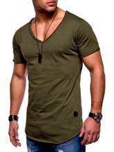 Camisa masculina gola v profunda, camiseta vintage de manga curta, cor sólida, com ajuste muscular, camiseta da moda, roupas de marca 2024 - compre barato