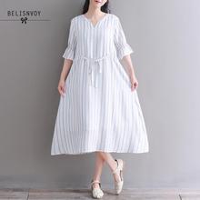 Mori Girl Plus Size Loose Summer Dresses Women Short Sleeve Fashion Striped Dress Female Elegant Vestidos Cotton Linen 2024 - buy cheap