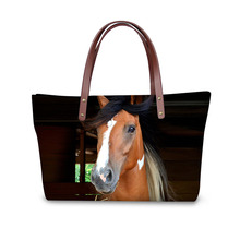 Bolsa de mão feminina estampa de cavalo, bolsa de mão grande capacidade de ombro alta qualidade bolsa de praia feminina 2024 - compre barato