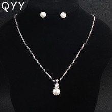 Newest Fashion Pearls Party Jewelry Sets Metal Chain Jewelry Accessories Simple White Women Necklaces Earrings Sets 2024 - buy cheap