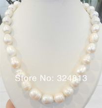 Collar de perlas naturales, color blanco, con forma de arroz grande, 11-13MM, 18" 2024 - compra barato