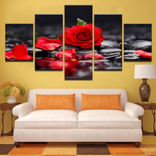 Artryst-Cuadros en lienzo para decoración del hogar, arte de pared de salón, 5 piezas de flores rojas, impresiones modulares, póster de pétalos de piedra 2024 - compra barato