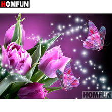 Алмазная 5D картина HOMFUN «сделай сам», полноразмерная/круглая вышивка крестиком «цветок, бабочка», подарок для домашнего декора, A01769 2024 - купить недорого
