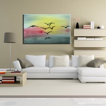 Pinturas al óleo sobre lienzo de gaviota de mar, paisaje pintado a mano, imágenes de pájaros abstractos volando en el cielo para decoración de pared, envío gratis 2024 - compra barato