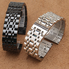 Nova moda pulseira de metal preto prata polido metal relógio banda cinta 14mm 16mm 18mm 20mm 22mm boa qualidade fivela 2024 - compre barato