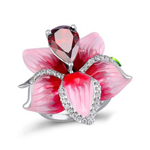 lingmei New Fashion Gorgeous Flower Jewelry Cocktail Style Red Zircon Pink Silver Rings for Women Size 6 7 8 9 10 Elegant Gifts 2024 - buy cheap