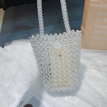 Bolsa feminina transparente com pérolas e miçangas, bolsa de mão feita à mão pérolas vintage festa à noite 2024 - compre barato