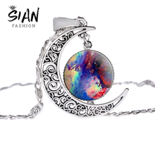 SIAN Hot Nebula Galaxy Crescent Pendant Necklace Glass Art Picture Handmade Pendant Necklace Women Gifts Universe Planet Jewelry 2024 - buy cheap