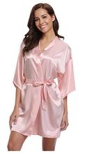 Robe feminino cetim curto, peça feminina kimono liso 2024 - compre barato