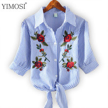 Blusa de verão feminina, camisa bordada, manga curta coreana, blusa bordada de flor, blusa feminina de verão, top plus size, roupas femininas 2024 - compre barato
