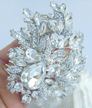 4.33" Clear Rhinestone Crystal Teardrop Flower Hair Comb Wedding Headpiece FSE04672C1 2024 - buy cheap