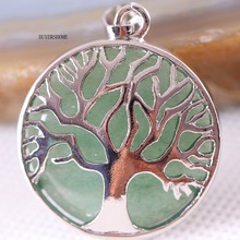 Color Tree of life Round Necklace Pendant 25MM Natural Stone Green Aventurine 1Pcs K421 2024 - buy cheap