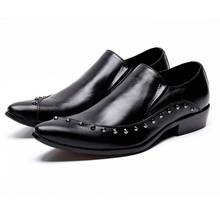 Slip On Men's Formal Shoes Genuine Leather Oxford Rivets Pointed Toe Men Dress Shoes Business Wedding Shoes For Male Loafers 2024 - buy cheap