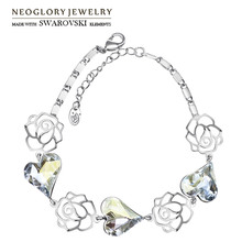 Neoglory Crystal Charm Bracelet Flower With Love Heart Design Romantic Valentine's Gift Embellished With Crystals From Swarovski 2024 - buy cheap